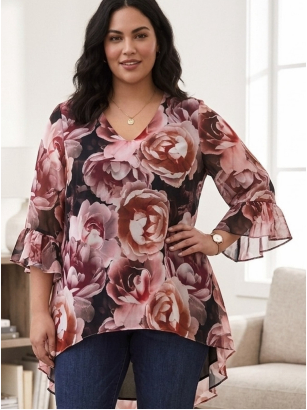Women's Laura Plus Floral Blouse Size 22 Black Pink 2057